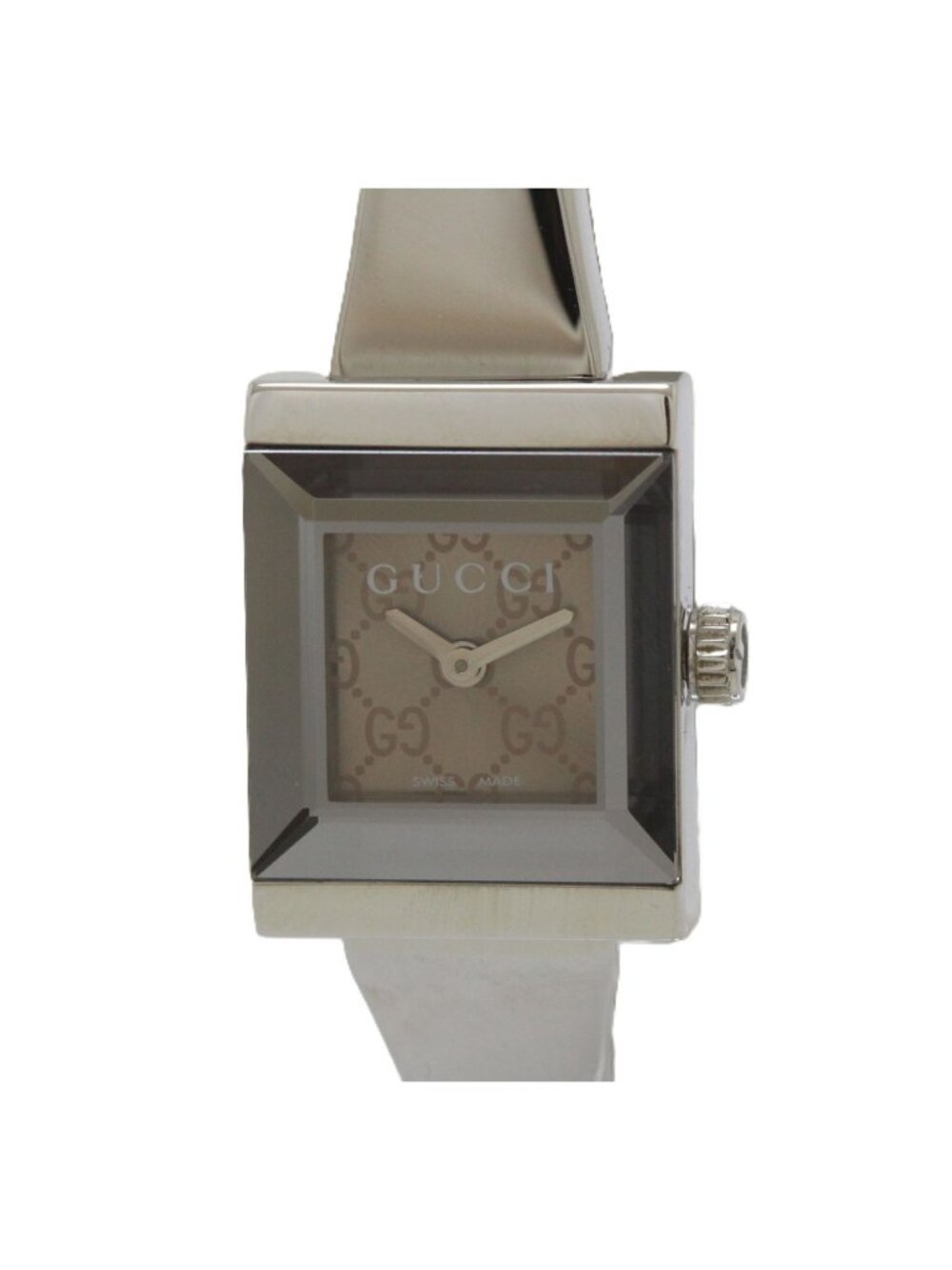 Gucci G Frame Bangle Watch 128.5 SS Stainless Steel Brown GG Print Dial Quartz